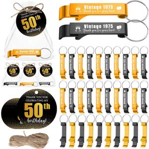 Dandat 54 Sets 50th Birthday Party Favors for Guests Vintage 1975 Beer Opener Keychain with Thank You Cards and Gift Bag for Anniversary Birthday Party Gifts