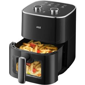 ASZ 5 qt Air Fryer with Window Black - 1400W Visual Air fryer for 2-3 people- Non-Stick, Automatic Shutoff, Fast-Easy-to-Use, Kitchen Cooker Appliance (4.7L Black Manual)