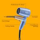 Conair Travel Hair Dryer with Dual Voltage, 1600W Compact Hairdryer with Folding Handle, Hair Blow Dryer with 2 Heat & 2 Speed Settings, Fast Drying, Frizz-Taming Airflow, Easy Storage, Blue