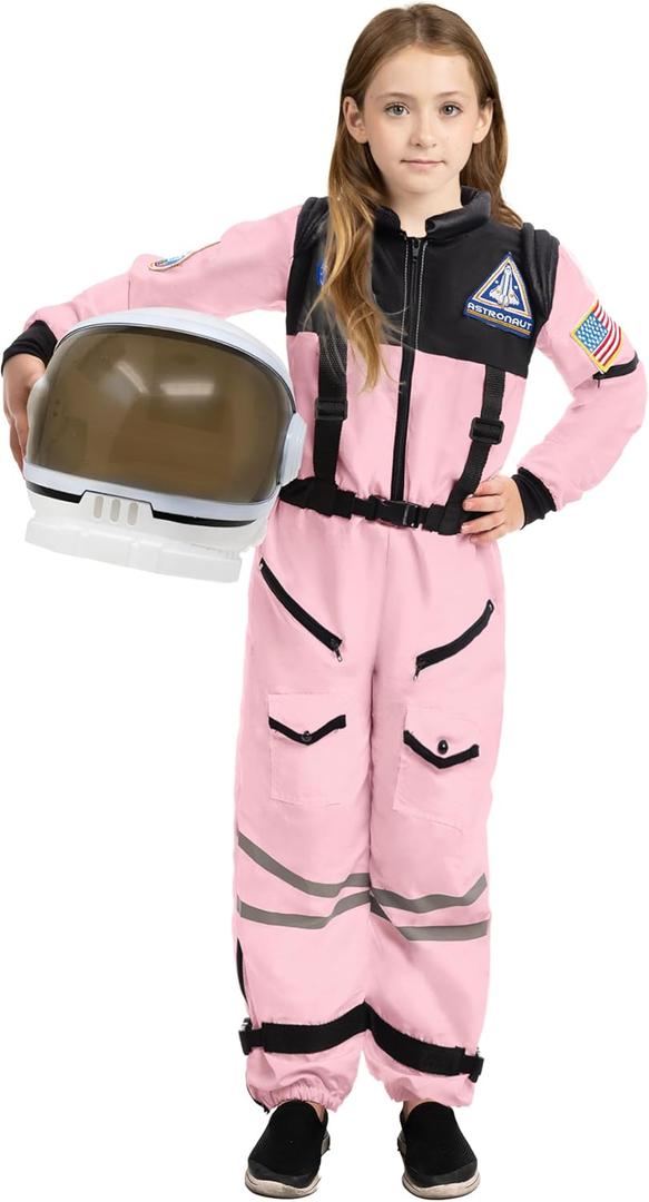 Spooktacular Creations Astronaut Costume with Helmet, Space Suit for Toddler, Kids Astronaut Halloween Costume for Cosplay (Medium (8-10 yrs), Pink)