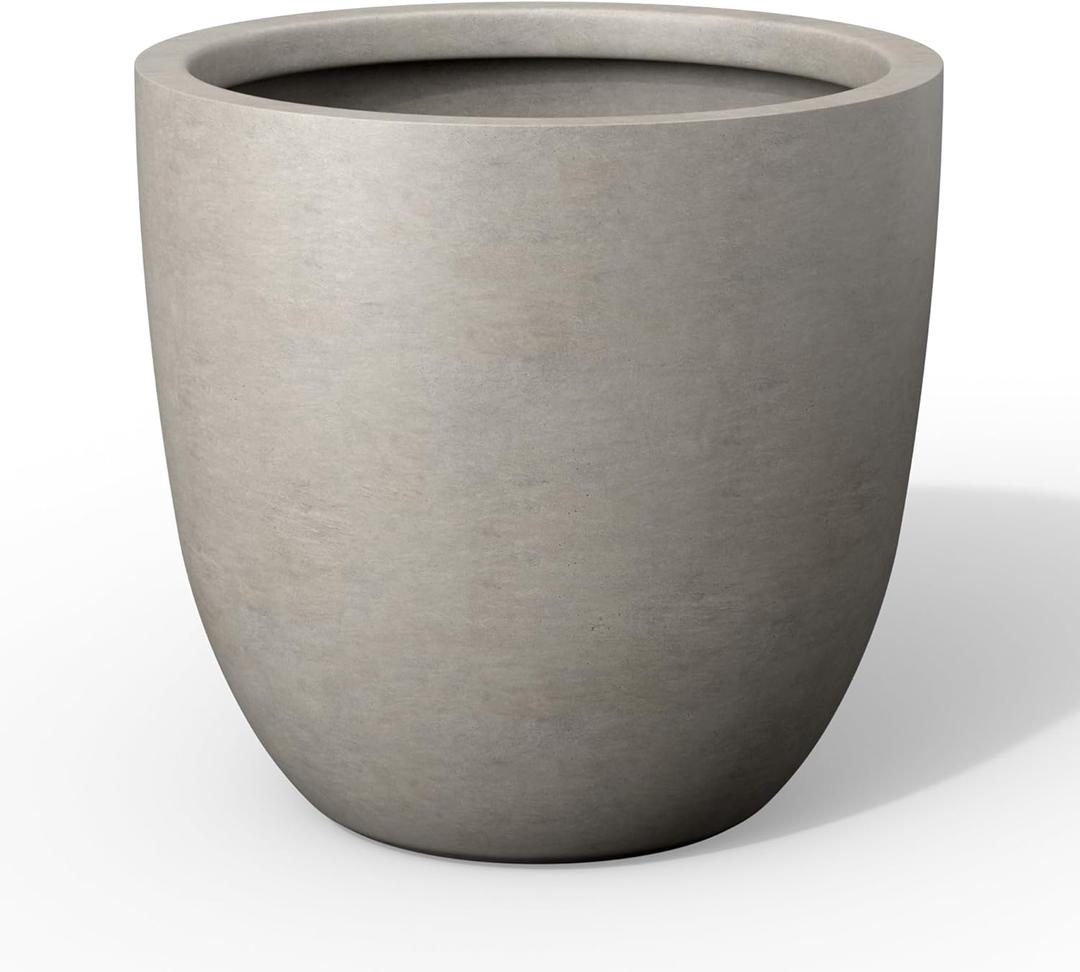 Kante 18 Inch Dia Round Concrete Planter, Indoor Outdoor Large Plant Pot with Drainage Hole and Rubber Plug for Home Patio Garden, Buff Concrete
