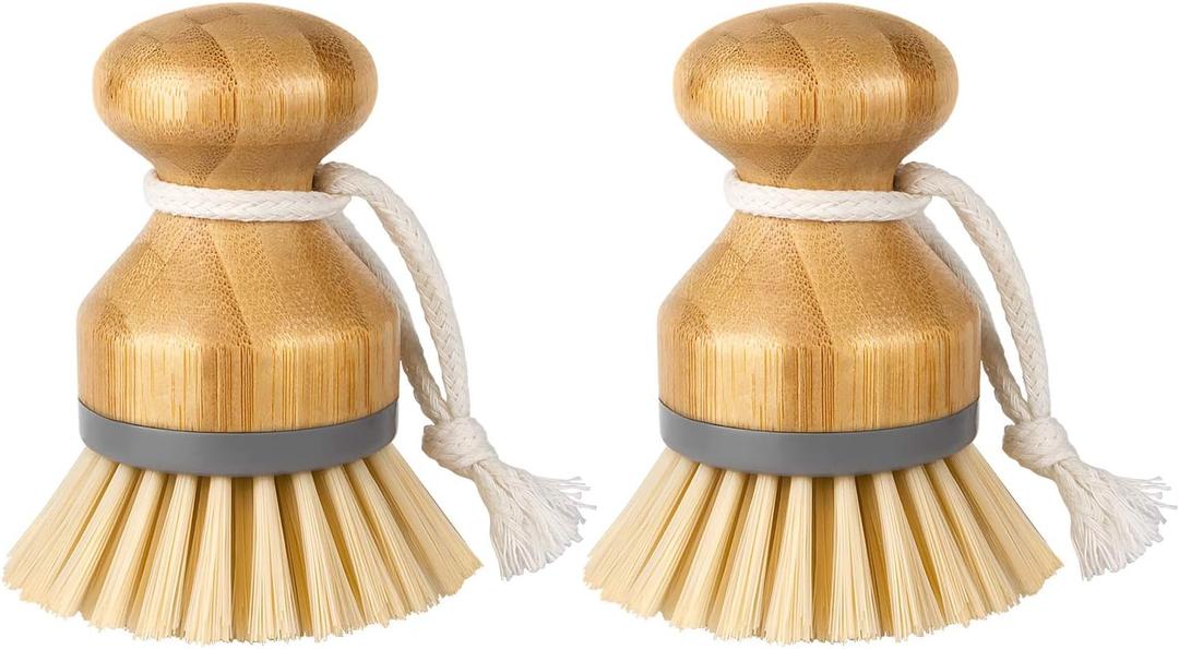 MR.SIGA Bamboo Palm Brush, Scrub Brush for Dishes Pots Pans Kitchen Sink Cleaning, Pack of 2 (Natural)