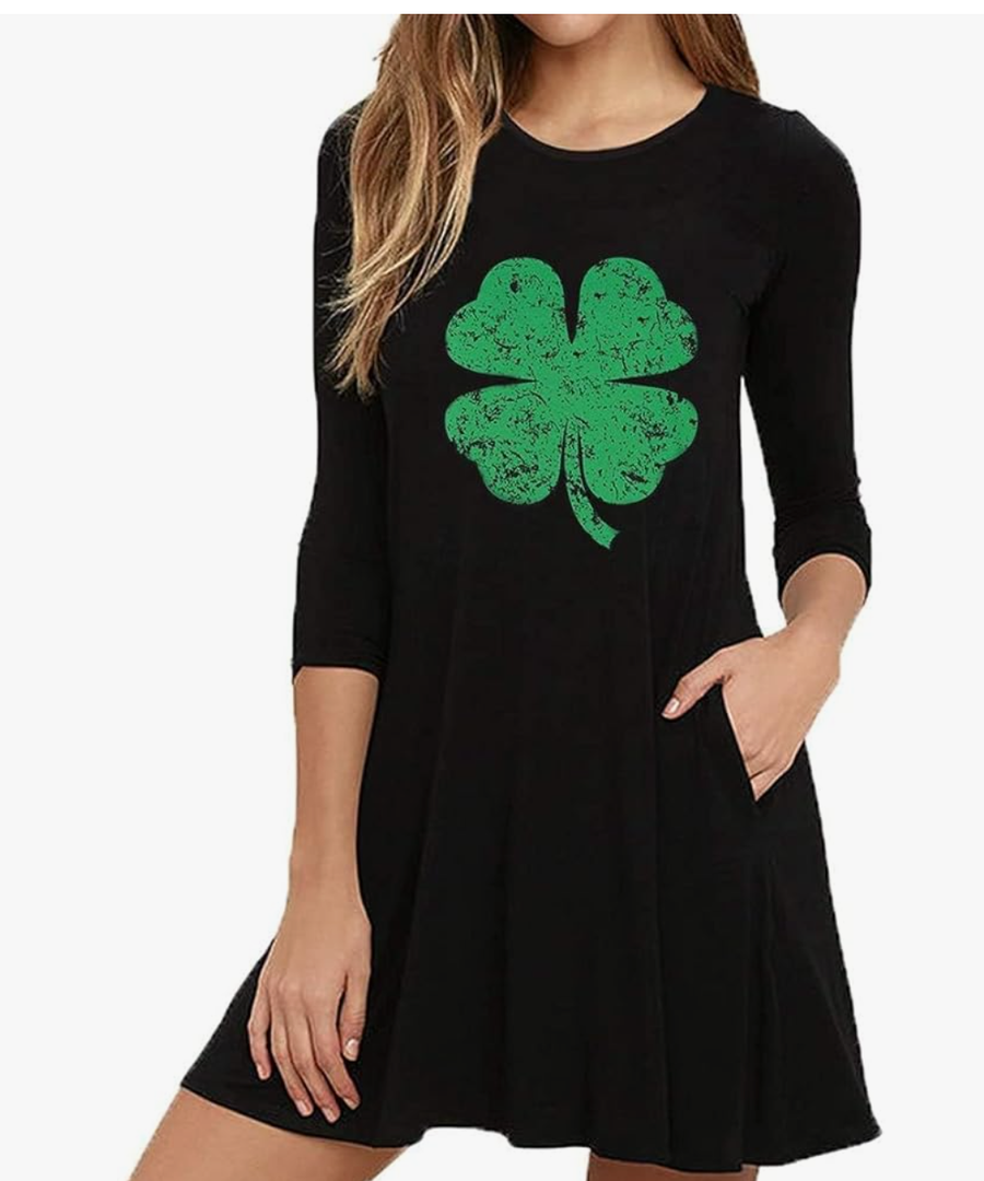 St Patricks Day Dress Women Long Sleeve Casual Lucky Irish Shamrock Holiday Dresses, Medium
