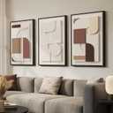 Large 3D Textured Framed Neutral Abstract Wall Art, Beige Brown Geometric Paintings Artwork for Walls, 3 Piece Modern Minimalist Earth Tone Pictures for Living Room Dining Bedroom Wall Decor 20x30 In