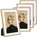 Fkvat 5x7 Picture Frame Set of 4, Matted Brass Simple Modern Brushed Thin Aluminum Metal Photo Frame Fits 3x5 and 4x6 with Mat or 5 x 7 without Mat . Vertical and Horizontal for Tabletop and Wall