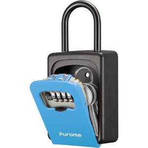 Puroma Lock Box, Large Key Lock Box Resettable Combination Code Lockbox, Portable Wall Mount Lockbox Waterproof Security Safe Box for Outside Outdoor Home Office Door Handle House Key, Blue (1 Pack)