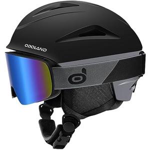 Odoland Ski Helmet with Ski Goggles, Multi-Options Snowboard Helmet and Goggles Set for Men Women and Youth, Black & Grey, Large