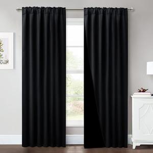 NICETOWN Black Full Shade Curtain Panels, Pair of Energy Smart & Noise Blocking Out Blackout Drapes for Sliding Glass Door, Thermal Insulated Guest Room Lined Window Dressing (Black, 52 x 84 inch)