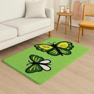 CTTWMW Green Butterfly Rug for Bathroom Bedroom, Cute Animal Bath Mat Non-Slip Plush Carpet Funny Aesthetic Decor Area Rug for Roomб 2 ft 6,5 inches x 1ft 7 inches