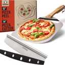 Chef Pomodoro Aluminum Metal Pizza Peel with Foldable Wood Handle for Easy Storage, Pizza Spatula, Gourmet Luxury Pizza Paddle for Baking Homemade Pizza Bread (12 x 14 inch + 14 inch Cutter)