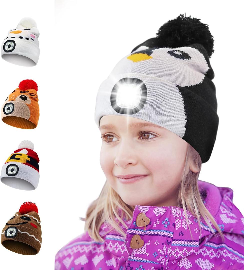 LED Beanie with Light for Adults, USB Rechargeable Headlamp Cap Unisex Winter Warm Knit Night Light Hat for Camping Running