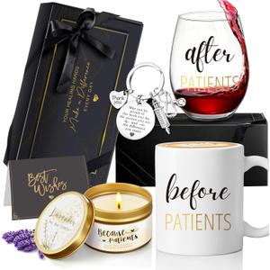 Before Patients After Patients Gift Set 11 oz Coffee Mug and 18 oz Stemless Wine Glass Set Gifts for Doctors, Nurses, Hygienists, Physician Dentist, Graduation Gifts