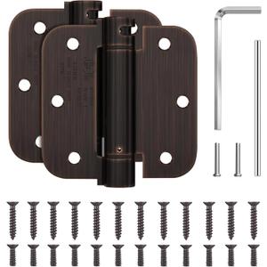 JIW Self Closing Door Hinges 3.5 Inch Oil Rubbed Bronze Spring Hinge with 5/8'' Radius Corners, Adjustable Tension for Garage, Front and Back Door, UL Listed, 2 Pack