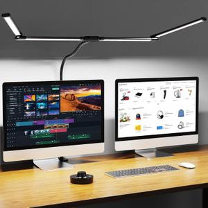 Desk Lamp, Clamp Desks Lamps for Home Office, 24W Flexible Gooseneck Table Lamp, 10 Color Modes & Brightness Eye-Caring Desk Light w/USB Adapter (12V2A Black)