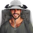 Chuarry Wide Brim Sun Hat with 2 Solar Fans and Neck Flap Outdoor Solar Powered USB Charging Bucket Fishing Hat for Men Women