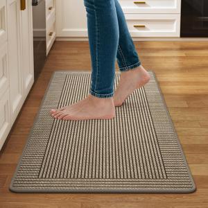 QiCaiJia Kitchen Mats for Floor, 17''x30'' Washable Non Slip Absorbent Kitchen Mat, Braided Kitchen Runner Rug, Kitchen Sink Rug, Brown