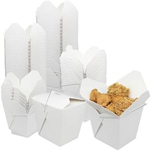 zmybcpack 50 Pack 32oz Chinese Take Out Food Boxes with Metal Wire Handle & Labels, Party Favor Boxes Paper Take Out Food Containers For Hot Or Cold Food