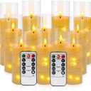 YOROXRG Flickering Flameless Candles Battery Operated with Remote, LED Pillar Candles with Realistic Moving Wick for Halloween, Christmas, Home Decor Pack of 12 (D2.2 x H 5" 6" 7") Ivory