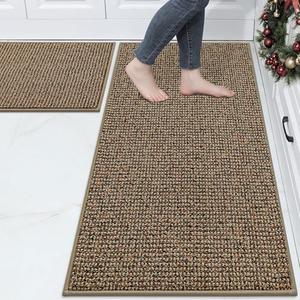 BEQHAUSE Kitchen Rugs and Mats 2PCS, Non-Slip Kitchen Mats for Floor, Absorbent and Stain Resistant Kitchen Runner, Machine Washable Rugs for Kitchen, Laundry & Sink, 24"x36"+24"x60", Taupe