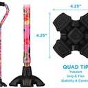 Nova Joy Designer Offset Quad Cane for Seniors - Unisex Adjustable Lightweight Walking Aid with Foam Handle, Wrist Strap and Anti-Rattle Lock - Essential Mobility Support - Pink Garden, 1 Count