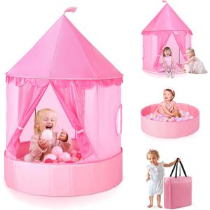 Hikiddy 3-in-1 Ball Pit & Play Tent for Toddlers: Large 40" Pink Kids Ball Pit and Princess Tent - Princess Castle Playhouse Tent for Girls Kids Babies - Foldable Portable Toys for Indoor & Outdoor