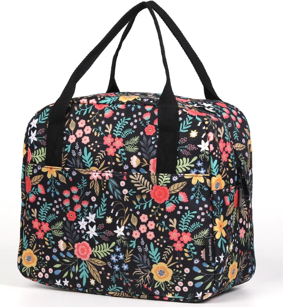 VLM Lunch Bag, Lunch Box for Women Men, Reusable Insulated Lunch Tote, Small Leakproof Cute Lunch Cooler with High Capacity for Work, Picnic, Camping (Floral)