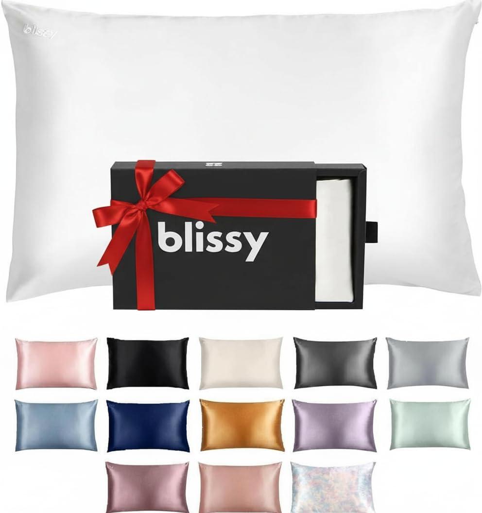 Blissy Silk Pillowcase - 100% Pure Mulberry Silk - 22 Momme 6A High-Grade Fibers - Silk Pillow Cover for Hair & Skin - Regular, Queen & King (Blissy White, King)