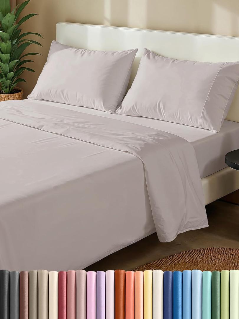 Extra Thick Heavyweight King Size 4 Piece Sheet Set  High End Super Luxury Bed Set  Premium Heavyweight Hotel Quality Sheets with Deep Pockets - Easy-Fit - Soft, Warm and Wrinkle Free - Light Grey