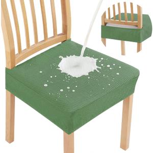 Smiry Waterproof Seat Covers for Dining Room Chairs Set of 4, Stretch Jacquard Removable Washable Chair Seat Slipcovers Protector, No Rear Covers, Green