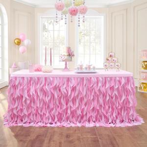 leegleri 9ft Baby Pink Tutu Table Skirt Tulle Table Skirt for Rectangle&Round Tables,Tutu Ruffle Tablecloth for Princess Girls 1st Baby Girl Birthday Party,Baby Shower Decoration,Gender Reveal (108" x 30" (Rectangular))