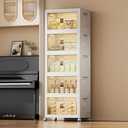 424 QT / 106 Gal Magnetic Door Storage Bins Collapsible Stackable w/1 Lid, Heavy Duty Plastic Cabinet with Wheels for Home Office Organization (White)