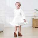 Toddler Baby Girl Dress Girls Sweater Dresses Ruffle Ribbed Knit Long Sleeve Swing Fall Winter Clothes Christmas (White)