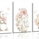Grengel Pink Girl Nursery Bunny Canvas Wall Art Cute Rabbit Wildflowers Painting Pictures Wall Decor Botanical watercolor Flower Poster printing artwork For Baby Boys and Girls Playroom paintings, 24L" x 16W"