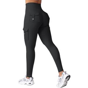 HIGORUN Workout Cargo Leggings with Pockets for Women Hidden Scrunch Butt Lifting Compression Gym Yoga Leggings (Small, Black)