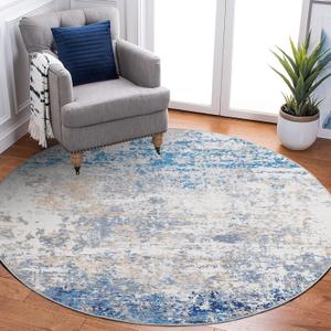 ROYHOME Modern Abstract 4x4 Round Area Rug Non Slip Non Shedding Rug Low Pile Stain Resistant for Bedroom Living Room Office Dining Room, Blue/Grey