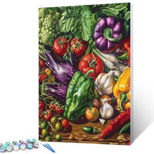Colorful Vegetable Digital Paint by Numbers Kits 16x20 inch Fruit Tomato DIY Oil Painting for Kids, Adults Beginner Chili Peppers and Condiments Paintwork with Brushes Kitchen Decor Gift(DIY Frame) (Artwork-07)