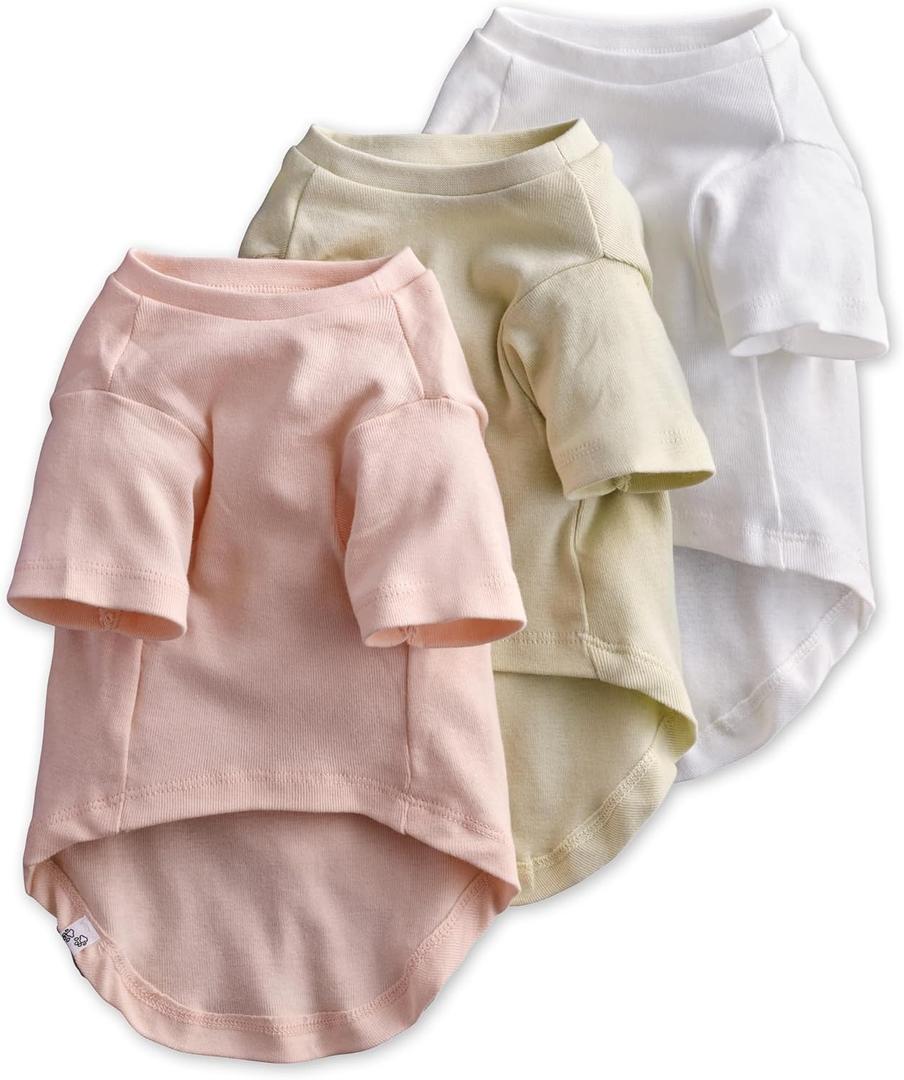 Multipack 100% Organic Cotton Dog Short Sleeve T-Shirt Pet Tees for All Breeds, Pink Ombre, Large