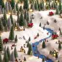 Shindel 45PCS Mini Sisal Trees with Snow, Mini Sisal Snow Frost Bottle Brush Trees Multicolor for Christmas Village Sets Diorama Tree Models Table Decoration