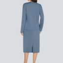 Casly Lamiit Women's 2 Piece Midi Skirt Sets Business Casual Outfits Long Sleeve Cardigan Matching Dressy Suits (S)