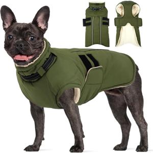 Dog Coats for Medium Dogs, Waterproof Winter Coat with Harness Bulit in, Reflective Reflective Adjustable Hook&Loop Dog Snowsuit for Cold Weather Warm Snow Jacket, M Green (Medium (Chest:15.5"-20.5"))
