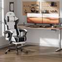 HLDIRECT Gaming Chair, Ergonomic Video Game Seat with 360° Swivel & Lumbar Massage, Computer Chair PU Leather Cushion for Adults Home/Office Use (Black & White), Backrest: 19.7 Inches, Height: 4 Inches