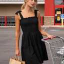 ZESICA Women's 2026 Summer Spaghetti Strap Sleeveless Square Neck Ruffle A Line Swing Mini Dress (Black, M)