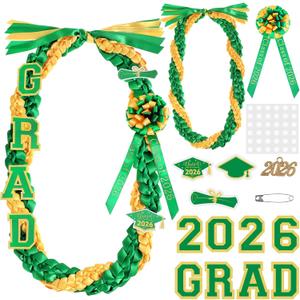 Giegxin Class of 2026 Graduation Leis Set 2026 Silk Ribbon Money Leis Grad Cutouts Adjustable Handmade Double Braided Necklace for Congrats Graduates Senior Party Gifts Accessories