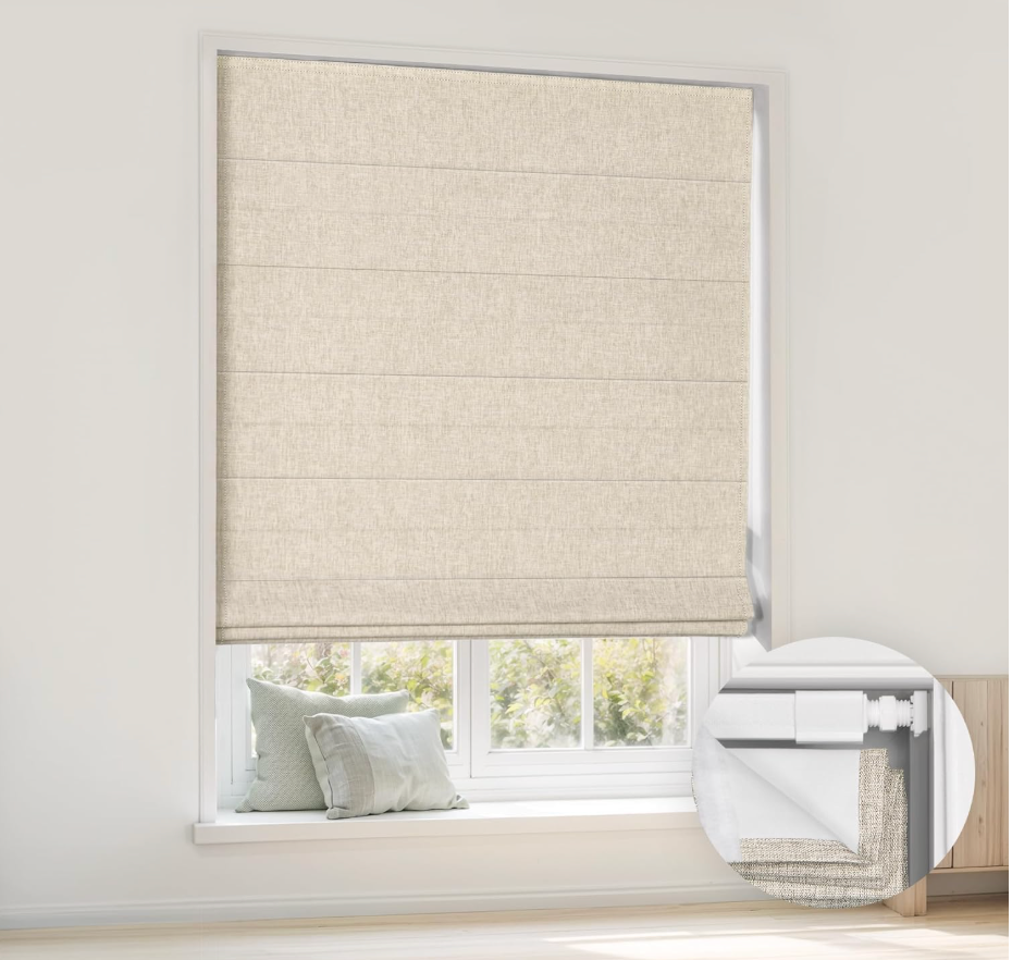 LazBlinds No Drill Cordless Roman Shades, 23'' W x 48'' H, Beige