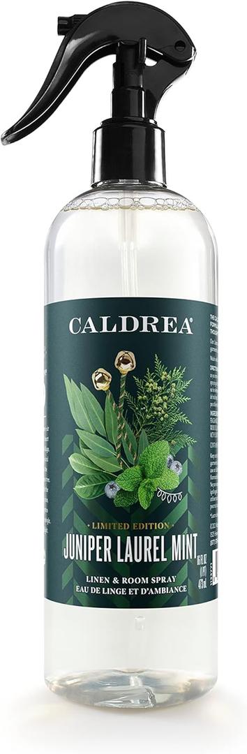 Caldrea Linen and Room Spray Air Freshener, Made with Essential Oils, Plant Derived Ingredients, Juniper Laurel Mint Scent, 16 oz