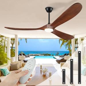 72" Outdoor Ceiling Fans with Lights and Remote Control, Large Ceiling Fan with Lights High CFM Quiet 3 Blades Propeller Wood Ceiling Fan, Outdoor Fan for Patio Porch Gazebo,Deep Walnut