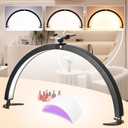 HITTI 29in Large Half Moon Light for Nail Desk with Phone Holder, Foldable Nail Tech Light, Lash Table Lamp with Wire Controller & Remote, 7 Color Modes 10 Brightness for Extension Tattoo Craft Beauty (Black)