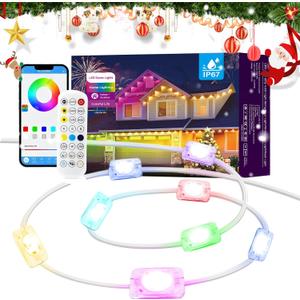 Permanent Outdoor Lights for House, 200Ft Smart RGB+IC Outdoor Decor Lights, 75 Scene Modes, APP & Remote Control, IP67 Waterproof, for Christmas, Daily & Holiday, House Roof Lighting
