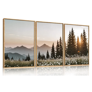 Large Mountain Sunlight Calming Framed Canvas Wall Art Set,Boho Nature Pine Tree Landscape Wall Decor,Modern Sunrise Forest Art Printing for Living Room,Bedroom-24 x36 x3