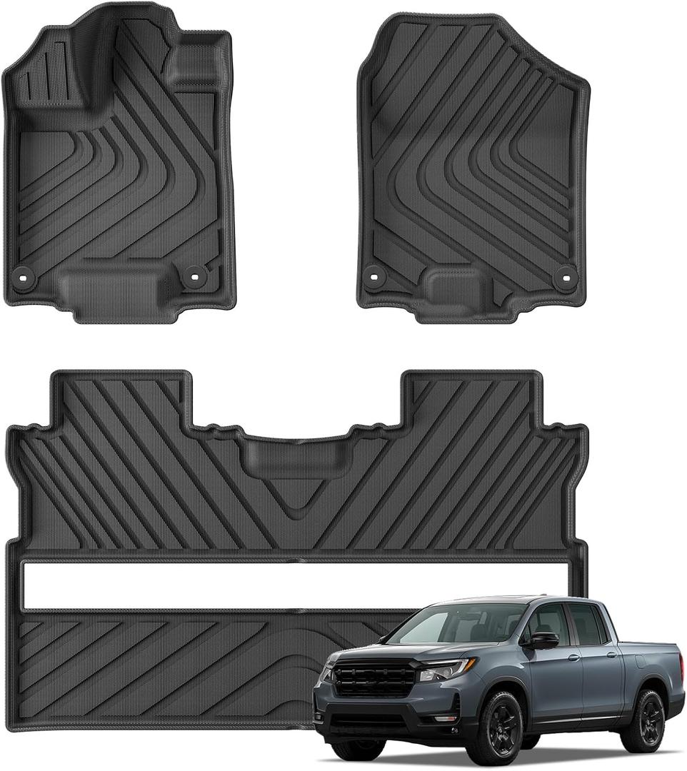 SMABEE Floor Mats for 2017-2024 2025 Honda Ridgeline Crew Cab, TPE All Weather Floor Liners for Ridgeline Accessories Inteior Black